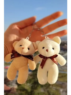 Alshop 2 Adet Krem-Kahve I Love You Tatlı Ayıcık Sevgili Seti Anahtarlık Çanta Kalemlik Araba