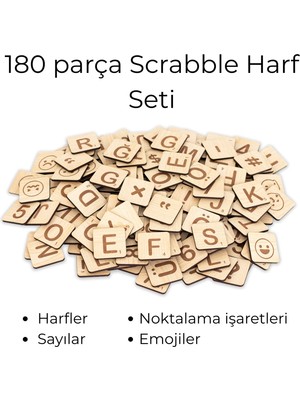 Hippodeco Ahşap 180 Parça Mıknatıslı Harf Seti | 4 cm Scrabble Harfler, Rakam ve Semboller – Dekor & Notluk Veeğlence