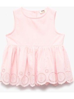 Koton Pamuklu Kolsuz Bisiklet Yaka Fistolu Fırfırlı Bluz