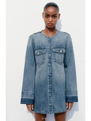 Zara Uzun Kollu Mini Denim Elbise ABZRA0058
