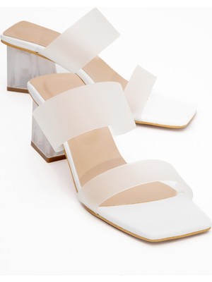 Luvi 123 Beyaz Cilt Topuklu Şeffaf Kadın Terlik