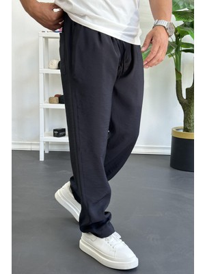 Erkek Beli Lastikli Modal Kumaş Rahat Kesim Pantolon Siyah EDW396
