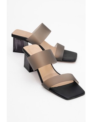 Luvi 123 Siyah Cilt Topuklu Şeffaf Kadın Terlik