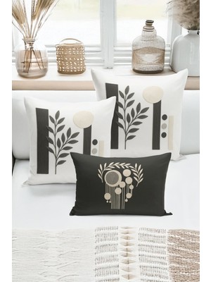 Bertille Home Çift Tarafı Dijital Baskılı  3'lü Kırlent Kılıfı Seti (Panç /punch Nakış Desen Görünümlü)