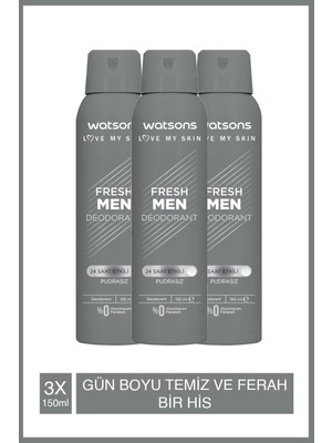 Watsons Fresh Men Pudrasız Deodorant Sprey 3x150ml
