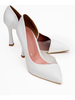 Luvi 653 Beyaz Cilt Topuklu  Kadın Ayakkabı