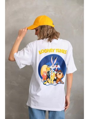 Giyimodam Unisex Baskılı Oversize T-Shirt - Beyaz