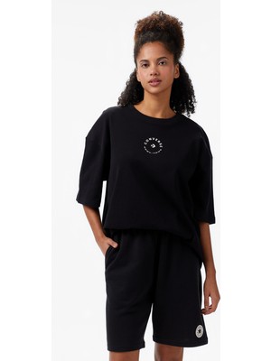 Converse Star Chevron Baskılı Oversize Fit Kadın Siyah T-Shirt