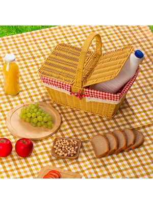 Porsima 2079 Dökdörtgen Hasır Görünümlü Piknik Sepeti Piknik Çantası 42X37CM