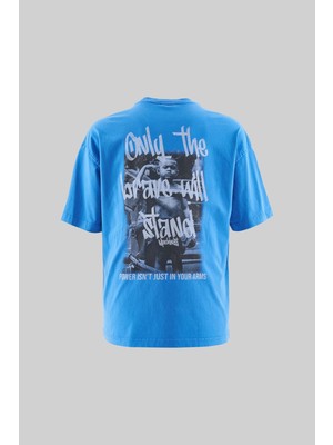 Machinist Slogan And Photo Prınted Washıng Tee Soft Blue