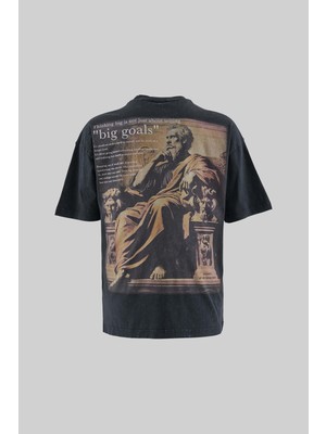 Machinist Bıg Goals Slogan Prınted Washıng Tee Black