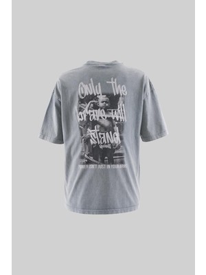 Machinist Slogan And Photo Prınted Washıng Tee Ghost