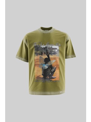 Machinist Erkek Kid With The Gun Oversize Askeri Yeşil Tişört