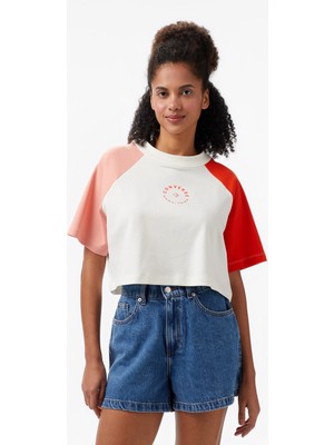 Converse Star Chevron Baskılı Kadın Krem T-Shirt