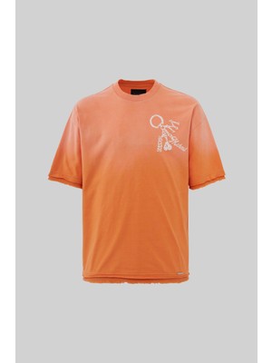 Machinist Erkek Keychain Printed Yikamali Oversize Turuncu Tişört