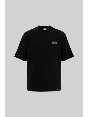 Machinist Erkek Patchwork And Embrodiered Oversize Siyah Tişört