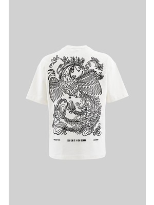 Machinist Erkek Flock Printed Oversize Ekru Tişört