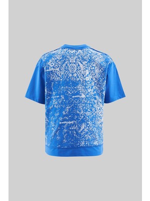 Machinist Erkek Rug Pattern Flock Printed Oversize Soft Mavi Tişört