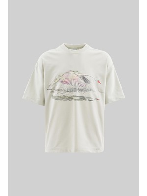 Machinist Erkek Swan Printed Oversize Uzay Grisi Tişört