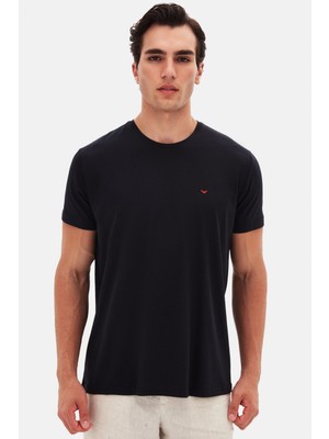 Ds Damat Regular Fit Siyah Düz Nakışlı %100 Pamuk T-Shirt