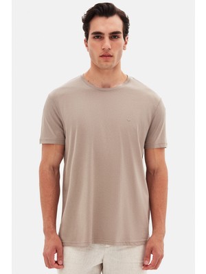 Ds Damat Regular Fit Vizon Düz Nakışlı %100 Pamuk T-Shirt