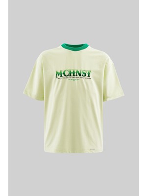 Machinist Erkek Color Gradient Embroidered Oversize Limon Yeşili Tişört