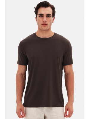 D'S Damat Ds Damat Regular Fit Kahverengi Düz Nakışlı %100 Pamuk T-Shirt 4HC140632006M