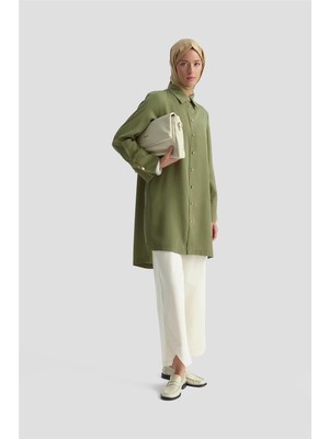 Armine Kalın Manşetli Tencel Tunik 25KD4012 Haki