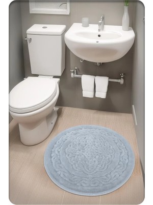 Cotton Crafty Geleneksel Pamuklu Dokuma, Su Emici, Kaymaz Taban, Banyo Paspası, Banyo Halısı Royal, Yuvarlak 60X60 cm