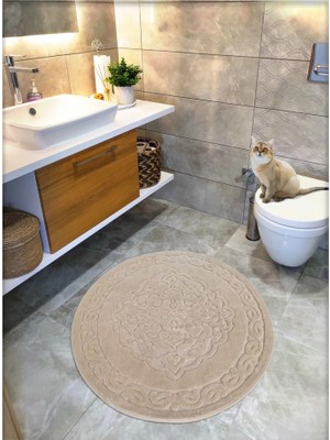 Cotton Crafty Geleneksel Pamuklu Dokuma, Su Emici, Kaymaz Taban, Banyo Paspası, Banyo Halısı Royal, Yuvarlak 100X100, 120X120, 60X60 cm