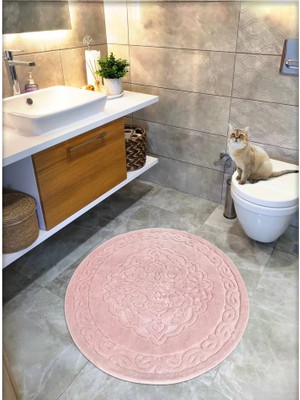 Cotton Crafty Pamuklu Dokuma, Su Emici, Kaymaz Taban, Banyo Paspası, Banyo Halısı Royal, Yuvarlak 100X100 cm