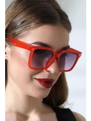 Lozzo Kadın Aksesuarlı Kare Kırmızı Güneş Gözlüğü 23002 C9