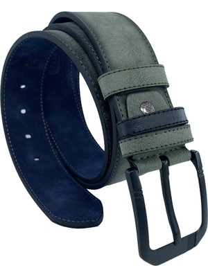 Süzer Deri Haki Yeşil Süet Suni Deri Desenli Model 4.5 Cm.lik Unisex Spor Kemer - 4510-10-ST