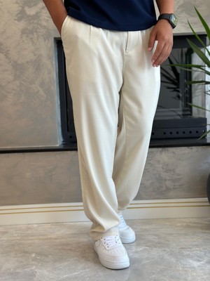 Erkek Baggy Kalıp Kumaş Pantolon Bej ECA002