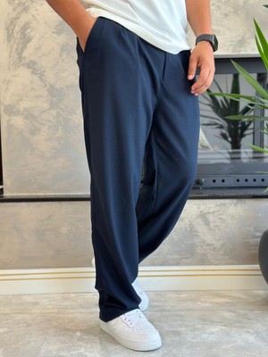Erkek Baggy Kalıp Kumaş Pantolon Lacivert ECA002