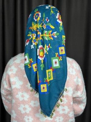 Sobe Hediyelik Pullu Tokat Yazması Çengelköy Deseni Eşarp - 100 x 100 cm Çeyizlik Yazma