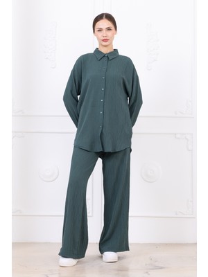Meşe Moda Gofre Kadın Gömlek Pantolon Ikili Takım