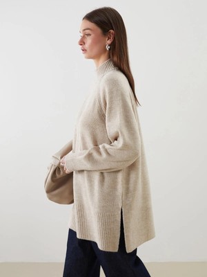 Lcw Modest  Dik Yaka Oversize Kadın Triko Tunik  (W5)