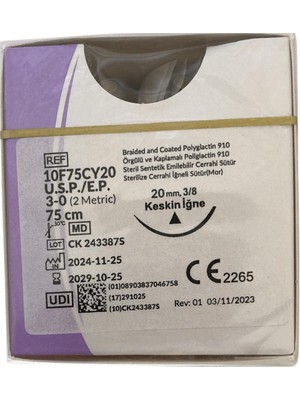Lummed Trusynth - Pga No: 3/0 0 75CM Keskin 30MM V-183 - 1 Paket