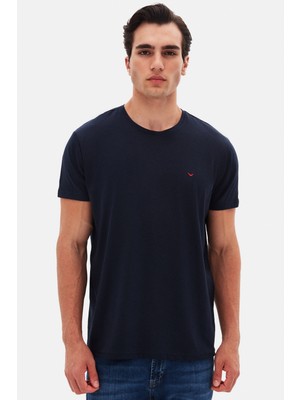 D'S Damat Ds Damat Regular Fit Lacivert Düz Nakışlı %100 Pamuk T-Shirt 4HC140632006M