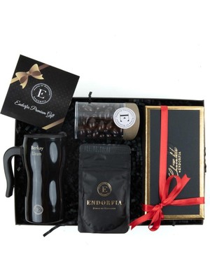 Endorfia Hediyelik-Termos Bardak - Yılbaşı Kutusu Bitter Madlen Çikolata - Bitter Draje 100 gr - Endorfia Filtre Kahve 40 gr