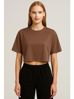 Axxel Kadın Açık Kahve Kısa Kollu Oversize T-SHIRT-D814
