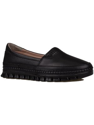 Trend Adımlar Siyah Hakiki Deri Kadın Comfort Babet