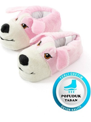 Albishoes Kadın Tüylü Köpek Desenli Kaymaz Yumuşak Taban Pofuduk Peluş Kışlık Ev Botu Rahat Panduf