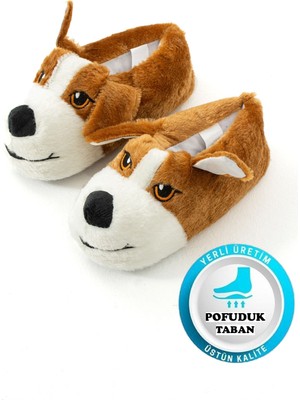 Albishoes Unisex Tüylü Köpek Desenli Kaymaz Yumuşak Taban Pofuduk Peluş Kışlık Ev Botu Rahat Panduf