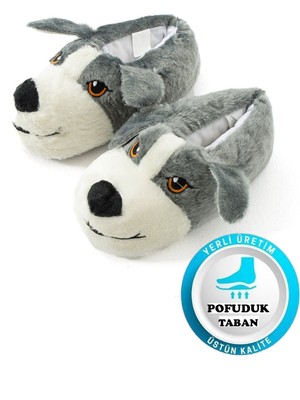 Albishoes Unisex Tüylü Köpek Desenli Kaymaz Yumuşak Taban Pofuduk Peluş Kışlık Ev Botu Rahat Panduf