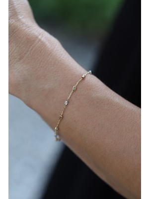 14 Ayar Altın Üç Renkli Silindirik Obje Sıralı Bileklik