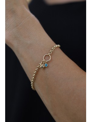 14 Ayar Altın Dotch Zincirli Nazarlık ve Obje Detaylı Bileklik