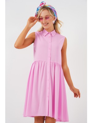 Kadın Sıfır Kol Midi Elbise 2563 - Pembe