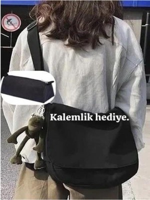 Şık Unisex Postacı Çanta ve Kalemlik, Sokak Tarzı, Siyah Renk